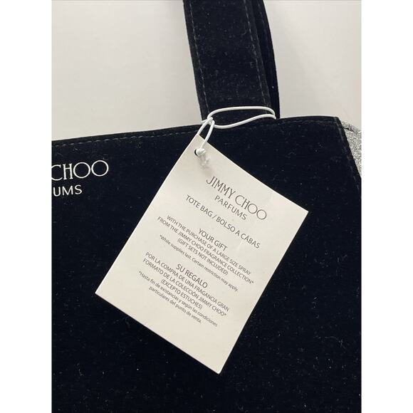 Jimmy Choo Tote Bag Black Velvet Silver Glitter Carry Overnight Velvet 15x5x12” - Picture 2 of 7